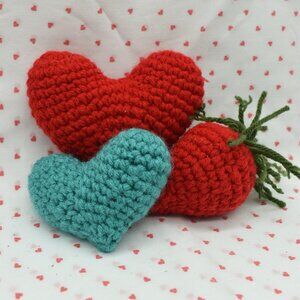 Crochet Catnip Hearts and Strawberry Valentines Day Cat Toys Bundle HANDCRAFTED